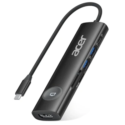 Immagine di Acer Hub USB C, Adattatore C 7 in 1 a HDMI, 2 Porte Dati 3.1 e Tipo HDMI 4K@60Hz, PD 100W, Lettore di Schede SD, Pulsante Accensione/Spegnimento Schermo per Macbook Pro, iPad Pro (Nero)