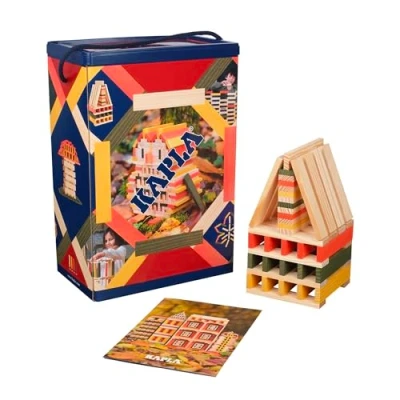 Immagine di KAPLA Baril d&#039;autunno 200 assi colorati (arancione, verde e giallo) con il suo libretto di costruzione, giocattolo in legno, set a partire da 2 anni