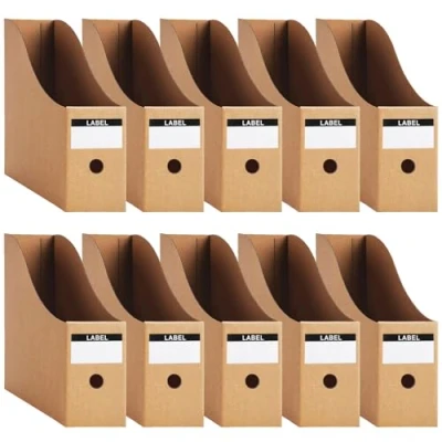 Immagine di Shodiffy Portariviste in Carta Kraft, 10 Pezzi Cartella File stile Semplice Riempimento Rack Box Paperwork Organizer Portapenne Desktop Stationery per Ufficio,Facile Conservazione Bianco (Marrone)