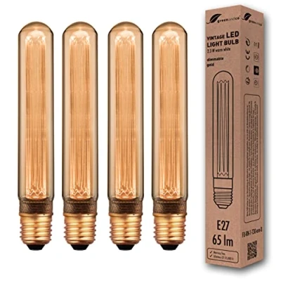 Immagine di greenandco 4x lampadina a LED dimmerabile di design vintage in stile retrò E27 T30 2,3W 65lm 1800K 320 230V, ambra, nessun sfarfallio
