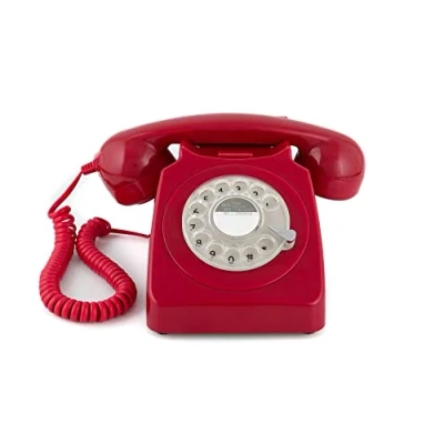 Immagine di GPO 746 Rotary Telefono Fisso Retro Anni 70, Classico con Interruttore per Suoneria, Suoneria a Campanello Originale, Casa e Hotel, Rosso, 16 x 21.5 14.5 cm, Confezione da 1