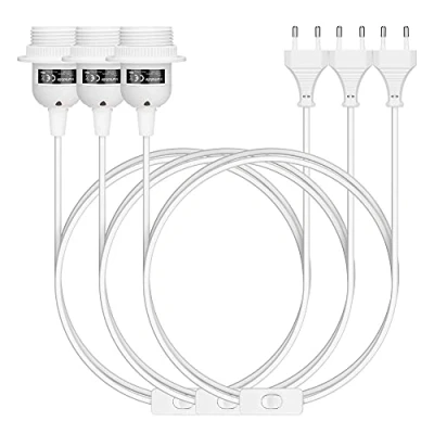 Immagine di kwmobile Set 3x Portalampada E27 con Interruttore Cavo 5m per Lampada Spina Anello Filettato Portalampade a Sospensione Bianco
