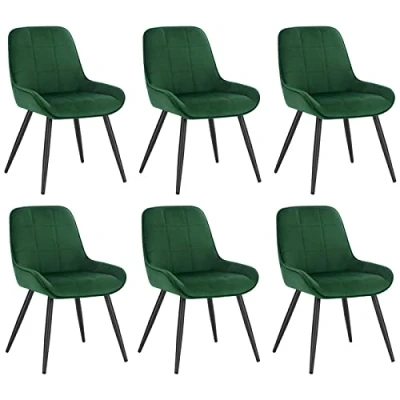 Immagine di WOLTU Set di 6 Sedie da Pranzo con Schienale Curvo, Ergonomiche in Velluto e Metallo, Poltroncina imbottita per Salotto, Ufficio, Camera Letto, Verde scuro BH331dgn
