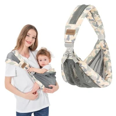 Immagine di IULONEE Marsupio Neonato Fascia Porta Bebè Elastica Traspirante Bebe Morbido Per Regolabile Portatile Neonati e Bambini Da 3 a 36 Mesi (Grigio)