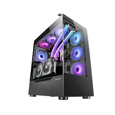 Immagine di Mars Gaming MC ULT, Case Custom XXL E ATX , Doppio Vetro Temperato Senza Cornice a 90 + Porta Laterale, Supporto Completo Raffreddamento Liquido, Design Doppia Camera Verticale, Nero