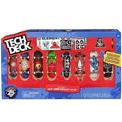 Immagine di Tech Deck Finger Skate Cofanetto 25 compleanno 8 Skates autentici pattini da collezione e 1 statuetta Dud anni Mini giocattolo per bambini 6 in