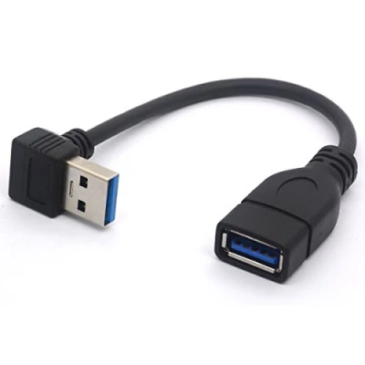 Immagine di cavo di prolunga USB 3.0 corto, angolo 90 gradi sinistro, da tipo a maschio femmina, estensione della velocità 5 Gbps, 15 cm