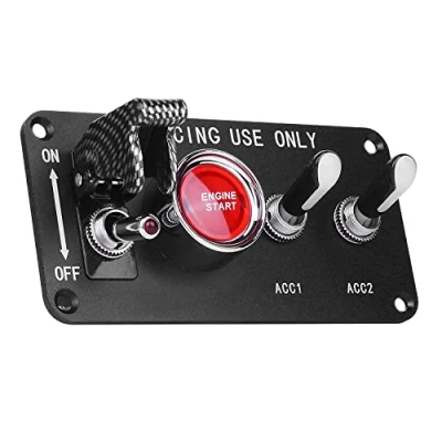 Immagine di Jtron interruttore a levetta per auto, 12 V, 20 A, 4 in 1, pulsante di avvio 3 posizioni motore accensione rosso/blu