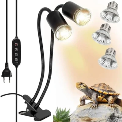 Immagine di SIYOMG Lampada Riscaldante per Rettili Anfibio, UVA UVB Tartarughe, 3 Lampadine e Morsetto Girevole a 360 Adatto Tartaruga, Serpente, Lucertola