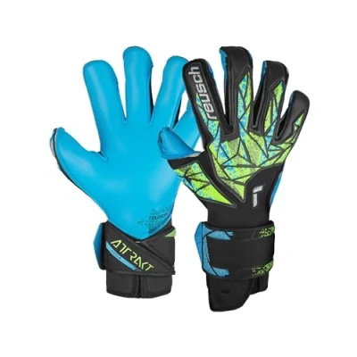 Immagine di Reusch Attrakt Evolution Guanti da custode per adulti, unisex, 7410, colore: Nero/Fluo Lime/Aqua, 8