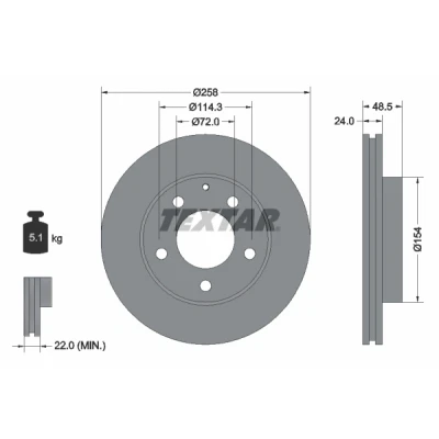 Immagine di TEXTAR 92062000 Disco freno 258 24 05/06 114,3 ventilazione interna senza bullone fissaggio ruota, mozzo portaruota MAZDA: 626 V SW