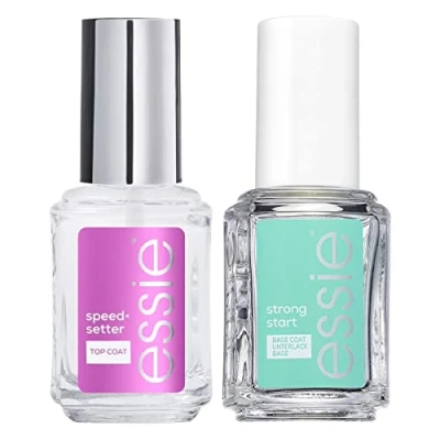 Immagine di Essie Smalto Base Coat Indurente Strong Start con Biotina Colore Trasparente + Top Asciugatura Rapida Finish Brillante