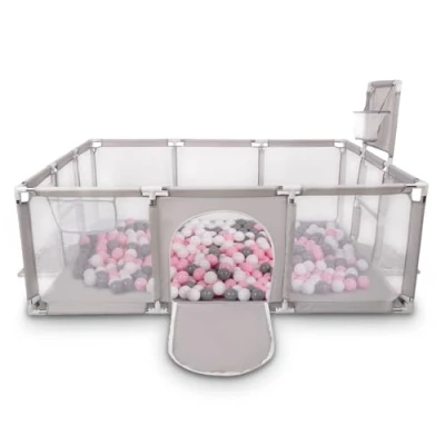 Immagine di Selonis Big Size Playground Recinto Per Bambini Con 100 Palline 6 Cm, Grigio: Bianco/Grigio/Rosa Chiaro