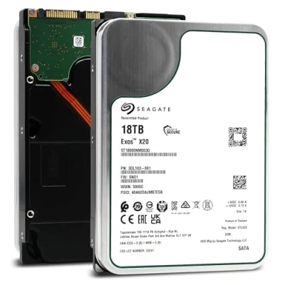 Immagine di Seagate Exos X20, HDD da 18 TB, 3,5&quot;, disco rigido interno, 256 MB Cache SATA 6.0 GB/s, 7.200 RPM, N. modello: ST18000NM003D (ricondizionato)