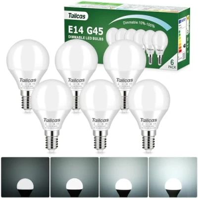 Immagine di Tailcas Dimmerabile Lampadine LED E14 5W, Luce Bianca Freddo 6000K 450 Lumen, Equivalenti ad Lampada Alogene da 40W, 6 pack