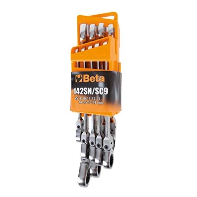 Immagine di Beta 142SN/SC9 Set di 9 Chiavi Combinate a Cricchetto Snodate con Supporto Compatto, Utensili Professionali Qualità Acciaio Selezionato e Trattamento Termico, Ideale per Progetti Vari