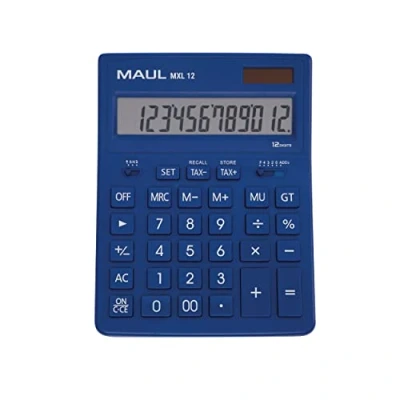 Immagine di MAUL calcolatrice commerciale MXL12, 12 cifre, con calcolo delle tasse, display angolato, grande da tavolo professionale, alimentato a energia solare, batteria inclusa, 20,5 x 15,5 cm,