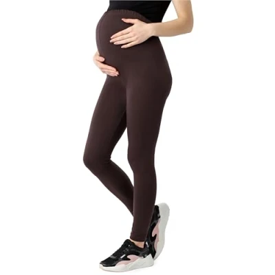 Immagine di Be Mammy Leggings Premaman Lunghi Pantaloni in Bio Cotone Donna BE20 283 (Marrone, XL)