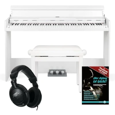 Immagine di Funkey DP 1088 WM Pianoforte Digitale set 88 Tasti sensibili al tocco Tastiera sottile Incluso panca, cuffie, pedale Bianco opaco
