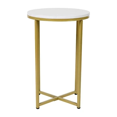 Immagine di Flash Furniture Tavolino, Legno ingegnerizzato, Marmo Bianco/Oro Spazzolato, Set di 1