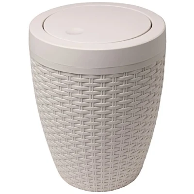 Immagine di Addis Pattumiera Rotonda in Rattan Sintetico con Coperchio Basculante, Lino Calico, Swing Bin