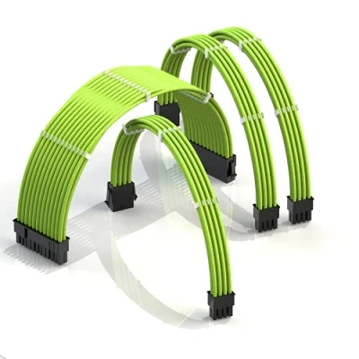 Immagine di LINKUP AVA 30cm PSU Personalizzato Prolunga Cavo Alimentatore Mod PC GPU┃Intrecciato con Kit Pettine┃1x 24 P (20 + 4)┃1x 8 (4 4) CPU┃2x (6 2) Set di GPU┃300mm Verde