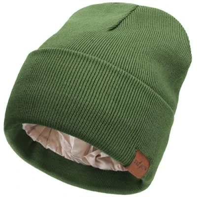 Immagine di DRESHOW Berretto Invernale da Donna Cappello Caldo Beanie Morbida Comoda in Maglia Raso Inverno All&#039;aperto Cappelli con Polsino Elasticizzata Fodera Seta Unisex