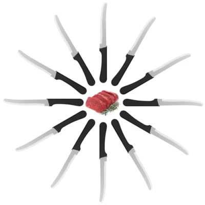Immagine di Maxentico set di 12 coltelli da cucina tavola, tavola in Acciaio Inossidabile, coltello pane professionali, knife set, seghettato, lama 12.5 cm, Nero