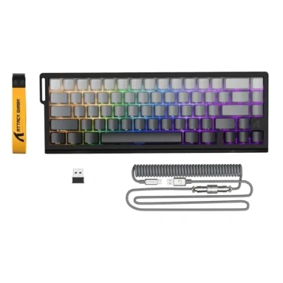 Immagine di ATTACK SHARK X68PRO HE Tastiera da Gioco Wireless con Attivazione Rapida, Precisione RT 0,01 mm, Interruttore Magnetico, 8KHz, Attuazione Regolabile, Snap Tap, RGB, C01 Cavo Spirale Gradiente Nero