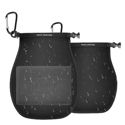 Immagine di 2 Confezione Contenitore Da Viaggio Per Sapone, Sapone Portatile Con Sacchetto, Soluzioni Palestra Bagno Doccia In Bar (Nero)