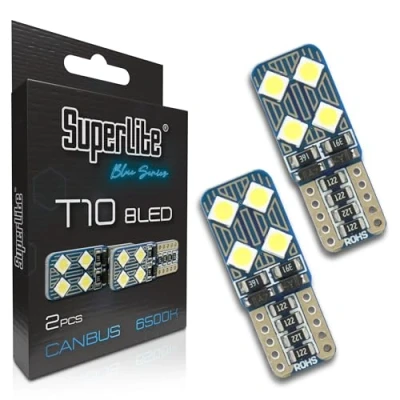 Immagine di Superlite Set di 2 lampadine T10 a 8 Leds della gamma Blue Series. Tecnologia CanBus e temperatura colore 6500K. Ideale per auto camion.