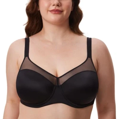 Immagine di DELIMIRA Donna Reggiseno Taglie Forti con Ferretto Sostegno Copertura Totale Comodo Leggermente Imbottite Nero 3C