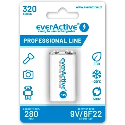 Immagine di PILA RECARGABLE EVERACTIVE NI MH 6F22 9V 320 MAH PROFESSIONAL LINE