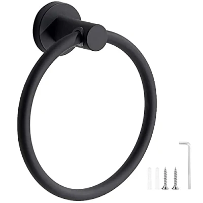 Immagine di Porta asciugamani Bagno, ad anello, Salviette Parete Acciaio Inossidabile, Gancio per Asciugamano Anello Rotondo Bagni in Cucina Nero