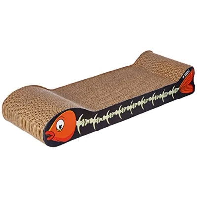 Immagine di Croci Tiragraffi per gatti in cartone, 2 strati riversibili, con piedini antiscivolo, inclusa busta di erba gatta, stile Pesce, 44 x 14 x7 cm