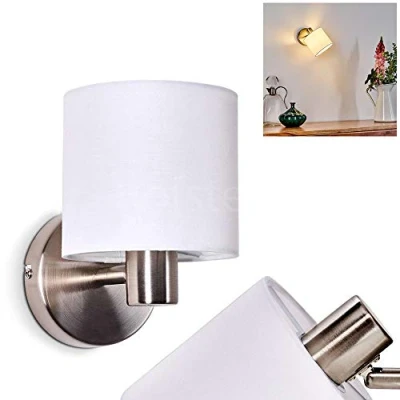 Immagine di lampada da parete Alsen, in metallo/tessuto nichel opaco/bianco, 1 luce, x E14, spot regolabile con paralume tessuto dal design retrò/vintage, senza lampadina/e