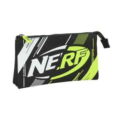 Immagine di Safta Nerf Get Ready astuccio triplo, per bambini, ideale bambini in età scolastica, comodo e versatile, qualità resistenza, 22 x 3 12 cm, colore Nero, Estándar, Casual