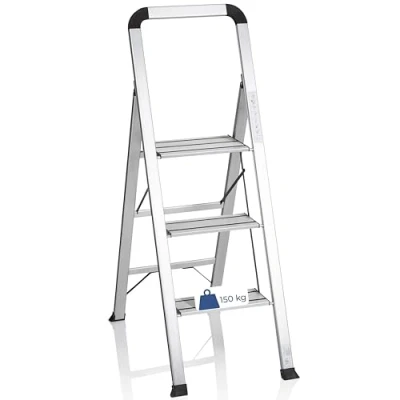 Immagine di HJH Office 801104 Scaletta Pieghevole a 3 gradini Solid V in Alluminio con Barra di Sicurezza, Portata Fino 150 kg,