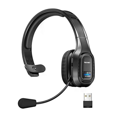 Immagine di TECKNET Cuffie Bluetooth Senza Fili con Micro, Riduzione del Rumore Audio 55 Ore di Autonomia per PC Portatile Computer/Call Center/Telefoni/Skype/Ufficio/Zoom/Camion Driver