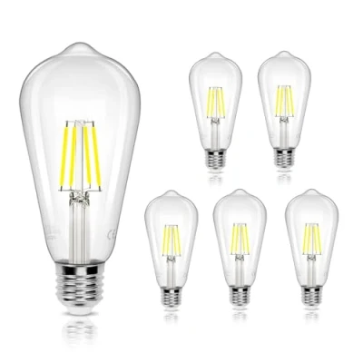 Immagine di Aigostar Filamento Lampadine Led E27 Luce Fredda 6500K,6W Equivalenti a 58W,780Lm,ST64 Stile Vintage, Non Dimmerabile, Pacco da 5 Pezzi