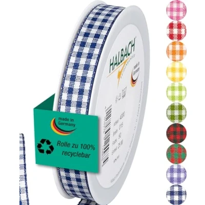 Immagine di Halbach Seidenbänder Premium Vichy Nastro regalo a quadri, larghezza 15 mm, lunghezza 25 m, prodotto in Germania, disponibile diversi colori