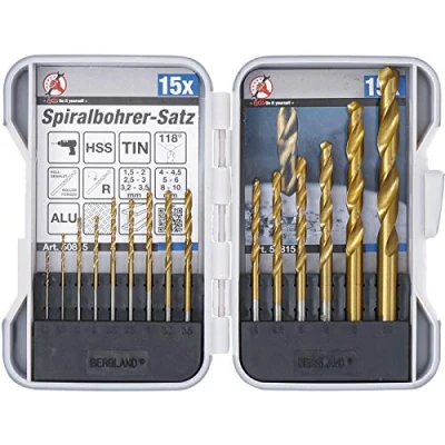 Immagine di BGS technic 50815 Set di punte elicoidali HSS, 15 pezzi Seghetto in titanio, 1,5 10 mm
