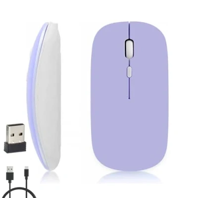 Immagine di iSTYLE Mouse Senza Fili Ricaricabile, Bluetooth e 2.4GHz con Mini Ricevitore USB, 1600 DPI Tracciamento Ottico, Silenzioso per Mac, PC, iPad, Laptop, Tablet (Viola)