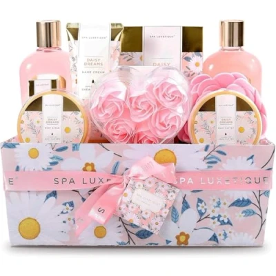 Immagine di SPA LUXETIQUE set regalo da bagno donna, di bellezza per lei, 12 pezzi, compleanno, margherite, profumo spa, benessere donne, regali compleanni e feste