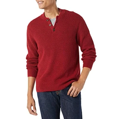 Immagine di Amazon Essentials Maglione Morbido a Maniche Lunghe con Collo Abbottonato Uomo, Rosso, M