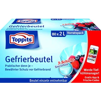 Immagine di Toppits Sacchetti per congelatore, 2 litri, 80 pezzi, fondo trasparente