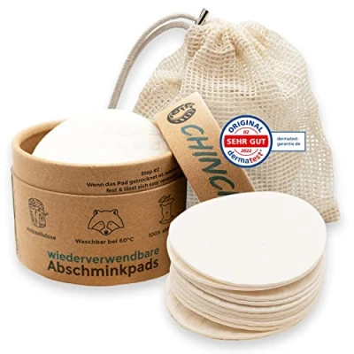 Immagine di Chinchilla® Panno in spugna lavabile, confezione da 10 pezzi; batuffoli di cotone cellulosa legno, con sacchetto per il lavaggio cotone, riutilizzabili, resistenti agli strappi, sostenibili