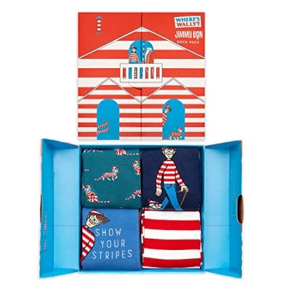 Immagine di Jimmy Lion Pack Regalo Calzini Where&#039;s Wally. da 4 paia stile casual, a mezza gamba, taglia 36 40.