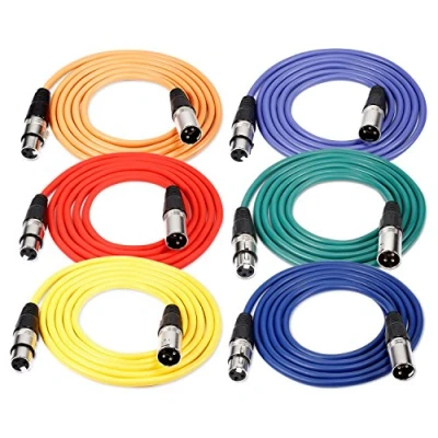 Immagine di Neewer Confezione da 6 cavi 1m XLR maschio a femmina, colorati, per microfono sigillati in gomma, un collegamento bilanciato (verde, blu, viola, rosso, giallo e arancione)