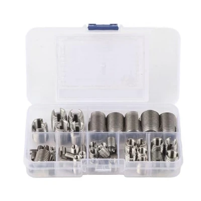 Immagine di Set di 50 inserti filettati autofilettanti per filettatura interna M3 M12, in acciaio inox, con custodia